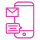 Ícone de celular com uma carta e balão de mensagem, em cor rosa.